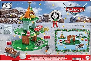 Mattel Disney and Pixar Cars Minis 2024 Advent Calendar with 24 Pieces, Surprises Include 4 Toy Mini Cars, Stackable Track &amp; Storytelling Accessories