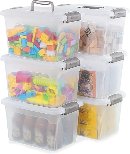 Citylife - Paquete de 4 cubos de almacenamiento de 5.3 cuartos de galón con tapas, contenedores de plástico transparente con mango gris,