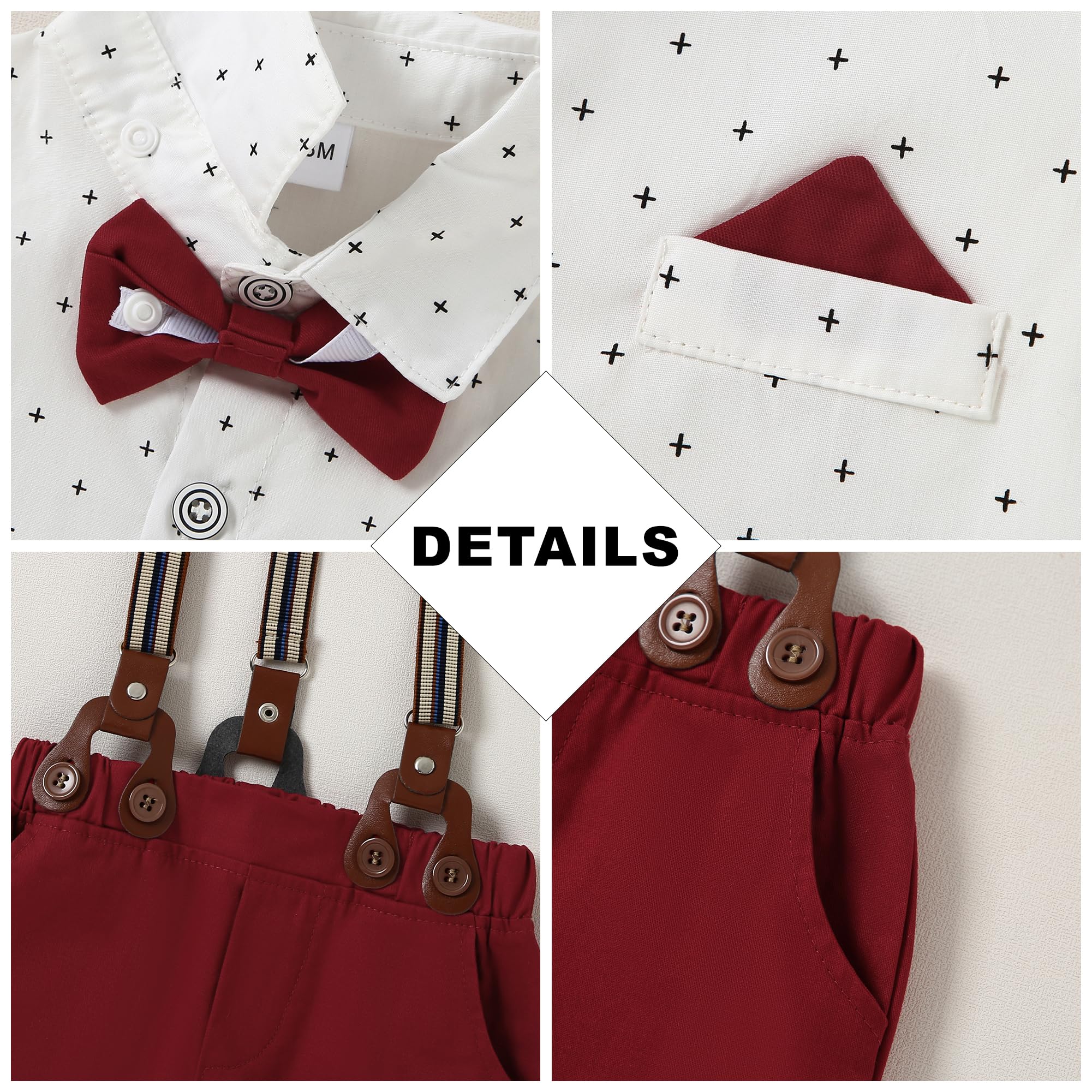 CARETOO Costume de gentleman pour enfant - Tenue de mariage - Robe formelle - Nœud papillon - Pantalon à bretelles longues - 1 à 5 ans