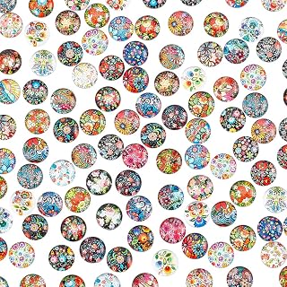PH PandaHall 100pcs 12mm Flower Printed Glass Cabochons, Half Round Floral Dome Cabochons Mosaic Tiles Mosaic Printed Glass for Photo Cameo Pendant Jewelry Making Handcrafts Scrapbooking