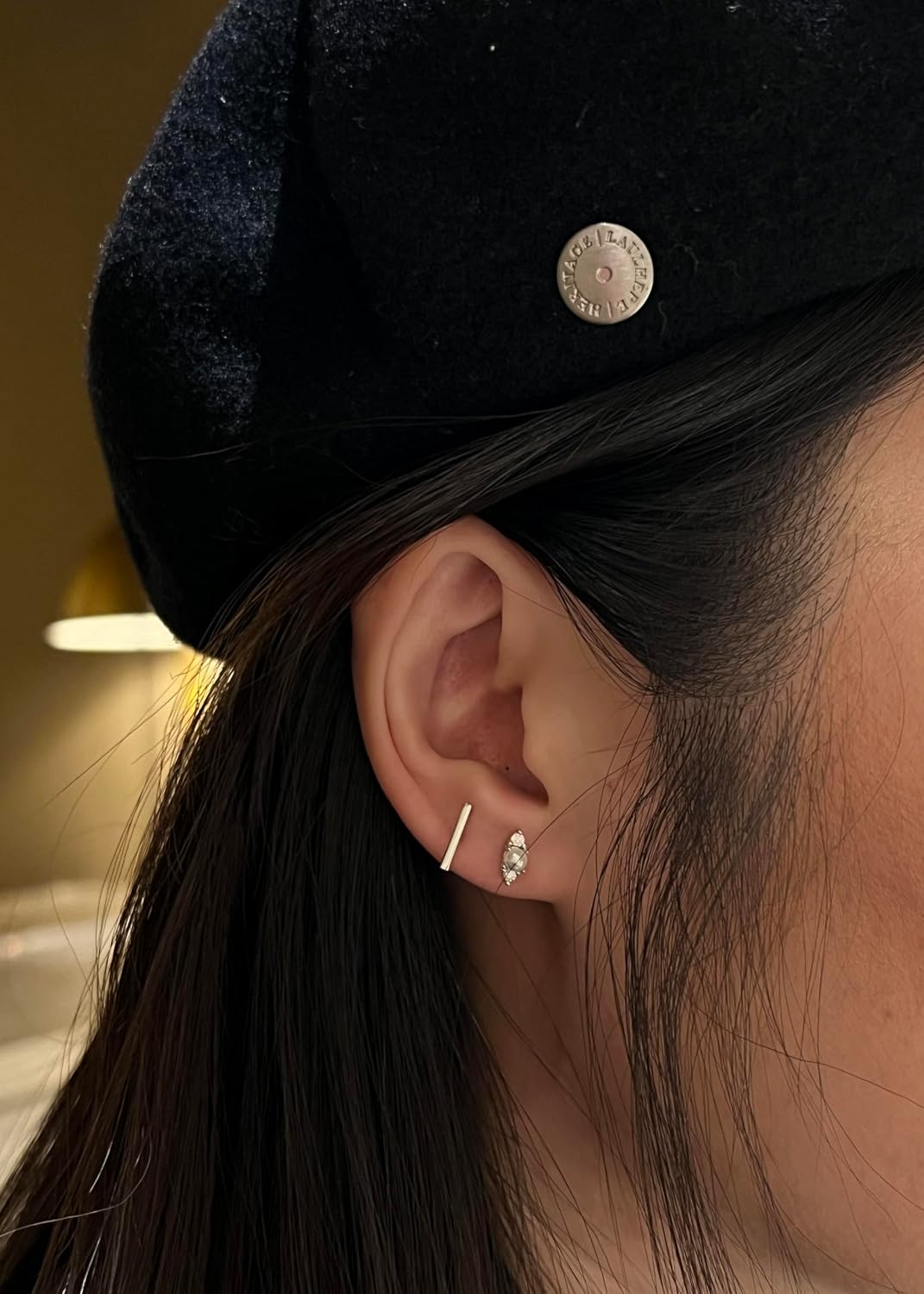 14K Gold Plated Nap Earrings Sterling Silver Ball Bar Bezel Setting CZ Stones Screw Back Hypoallergenic Earrings Everyday Cartilage Helix Parisian Minimalist Piercing Earrings For Women Unisex