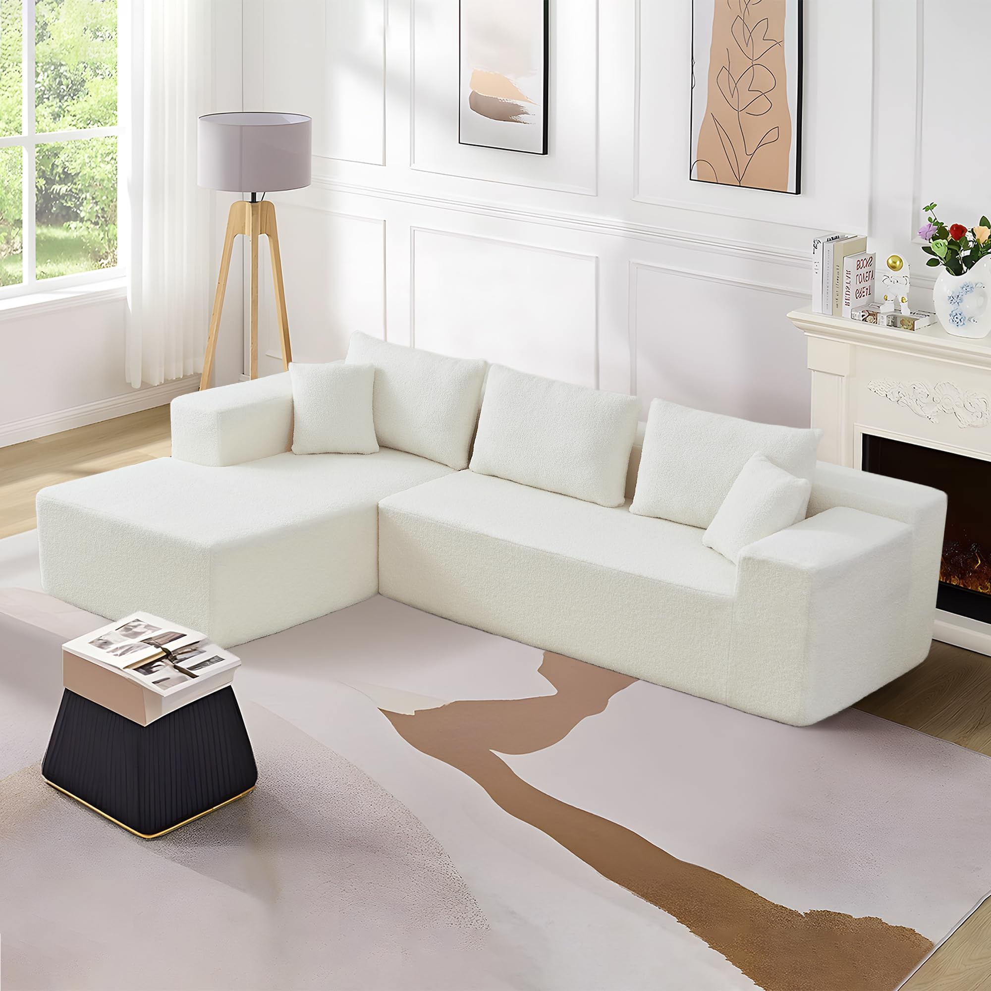 BAMOOLI 104'' Modular Sectional Couch, Modern L-Shape Sectional Sofa with Chaise Lounge, Comfy Lambswool Fabric Corner Sofa, Upholstered 5 Seater