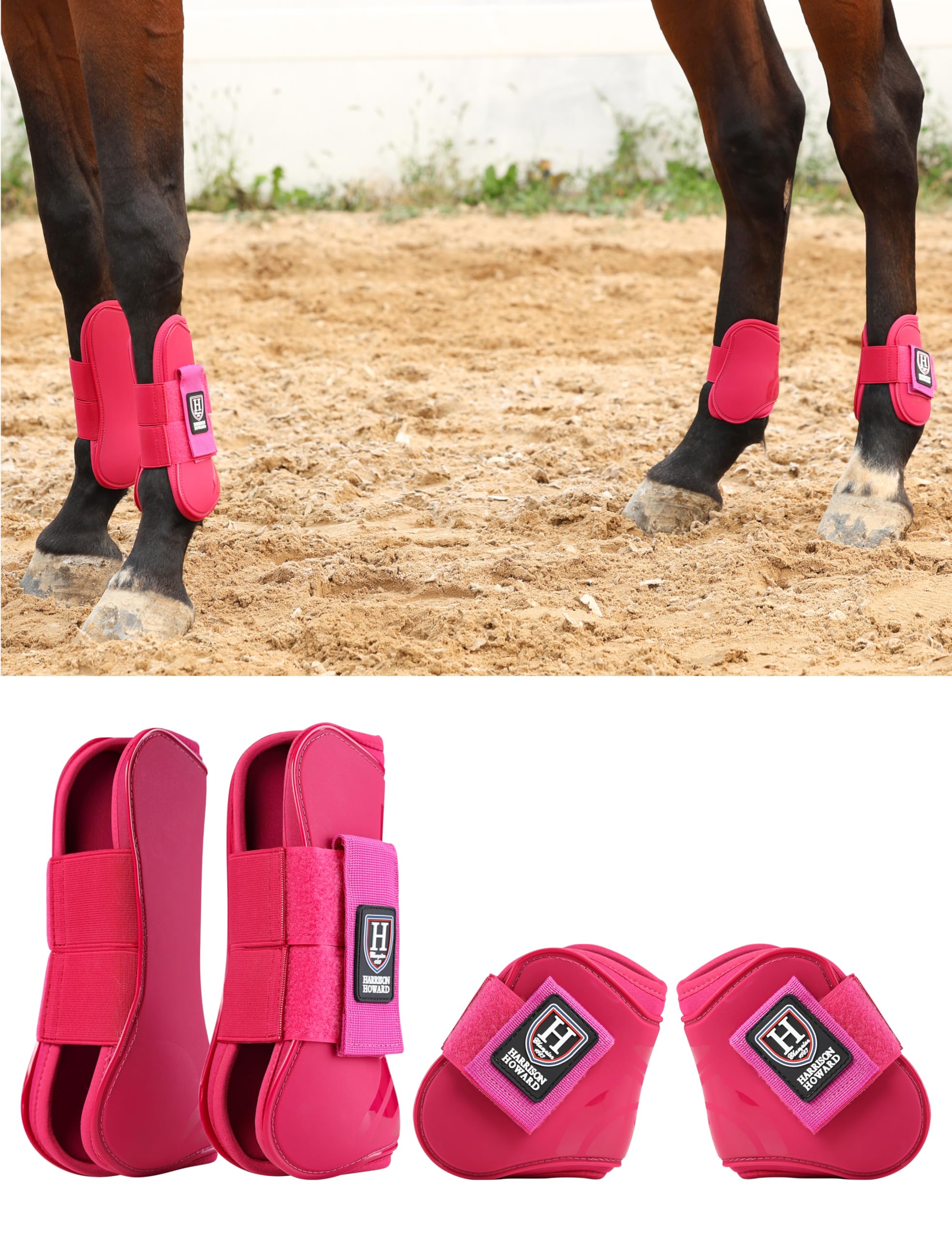 Harrison Howard Botas de tendón de caballo con parte delantera abierta, botas protectoras para caballos para saltar, montar en senderos, juego de 4