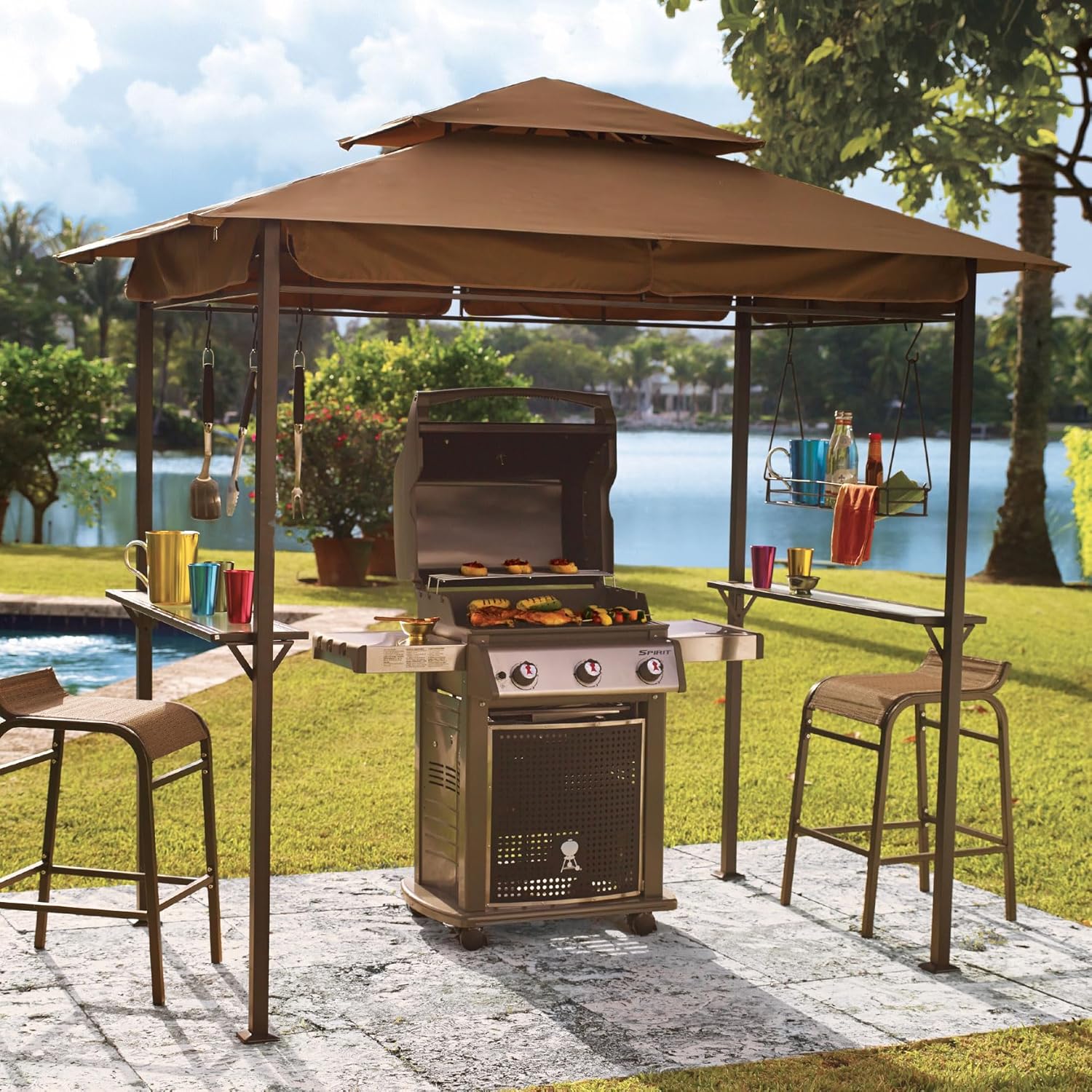 BrylaneHome Grillzebo Replacement Canopy - Khaki