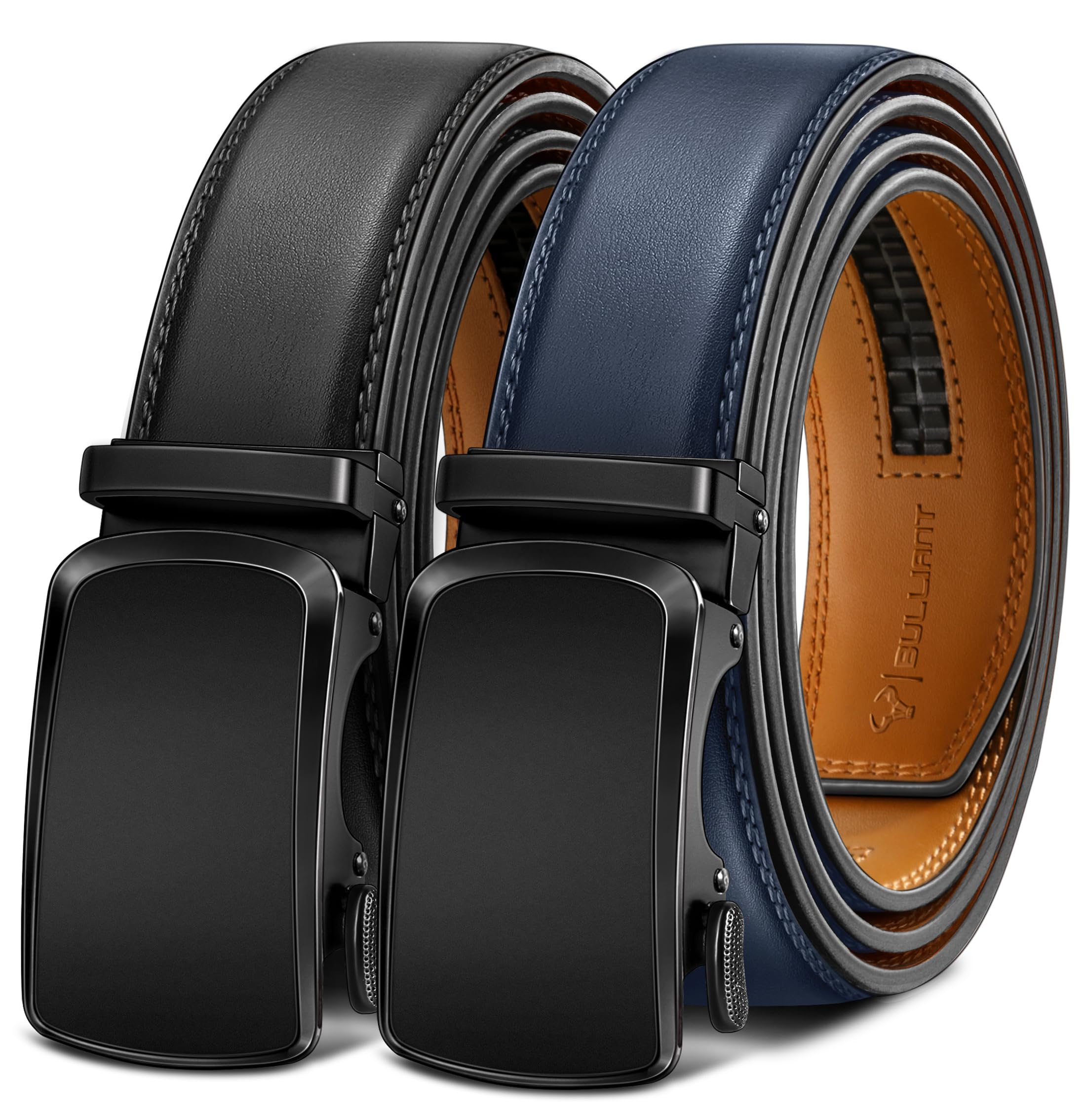 BULLIANT Ledergürtel Herren 2er, Gürtel Herren Ratsche Automatikschließe für Herren Verstellbar 35mm Breit mit Geschenkbox