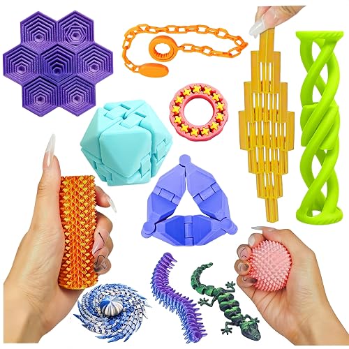 AQXYTK 12 Pcs 3D Printed Fidget Toys, Little Pain Ouchies Fidget, Spinners Fidget Cube for Teens& Adult, Sensory Anxiety Relief, ADHD, Autism, Party Favors, Easter Gift