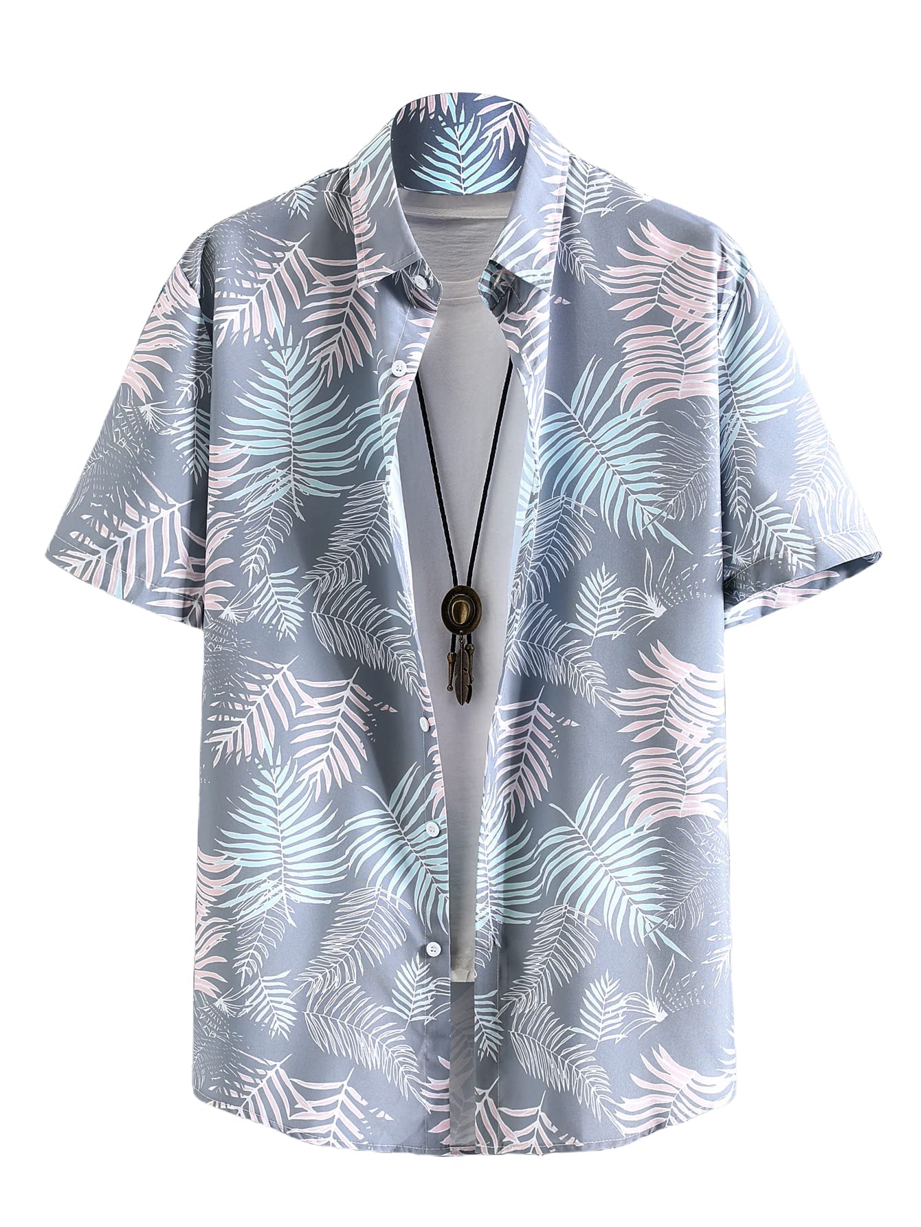 VerdusaMen's Casual Tropical Print Button Up Top Short Sleeve Shirts
