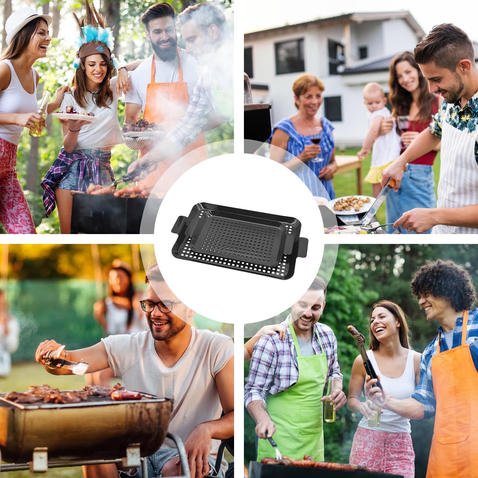 Sartén para cocinar en interiores, 2 sartenes antiadherentes con asas, utensilios de cocina para camping, uso interior y exterior para barbacoas de carbón vegetal, barbacoas ahumadas