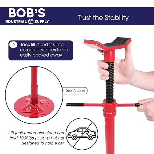Miniatura 3 de BISupply Acero debajo del alzamiento Jack Stand Car Lift - 1000lbs Limit Pole Jack Transmisión Stand Motor Lift Underhoist Stand