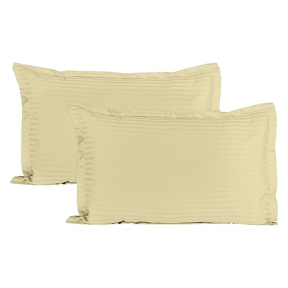 Story@Home Cotton Luxurious Sateen Striped Pillow Cover/Case Set (2 Pcs) 300 Thread Count - Off White