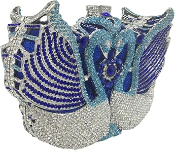 Boutique De FGG Pavone Pochette in Cristallo Borse da Sera per Donne Sposa Matrimonio Strass Borsetta Clutch Borsa da Festa,Mini,Argento