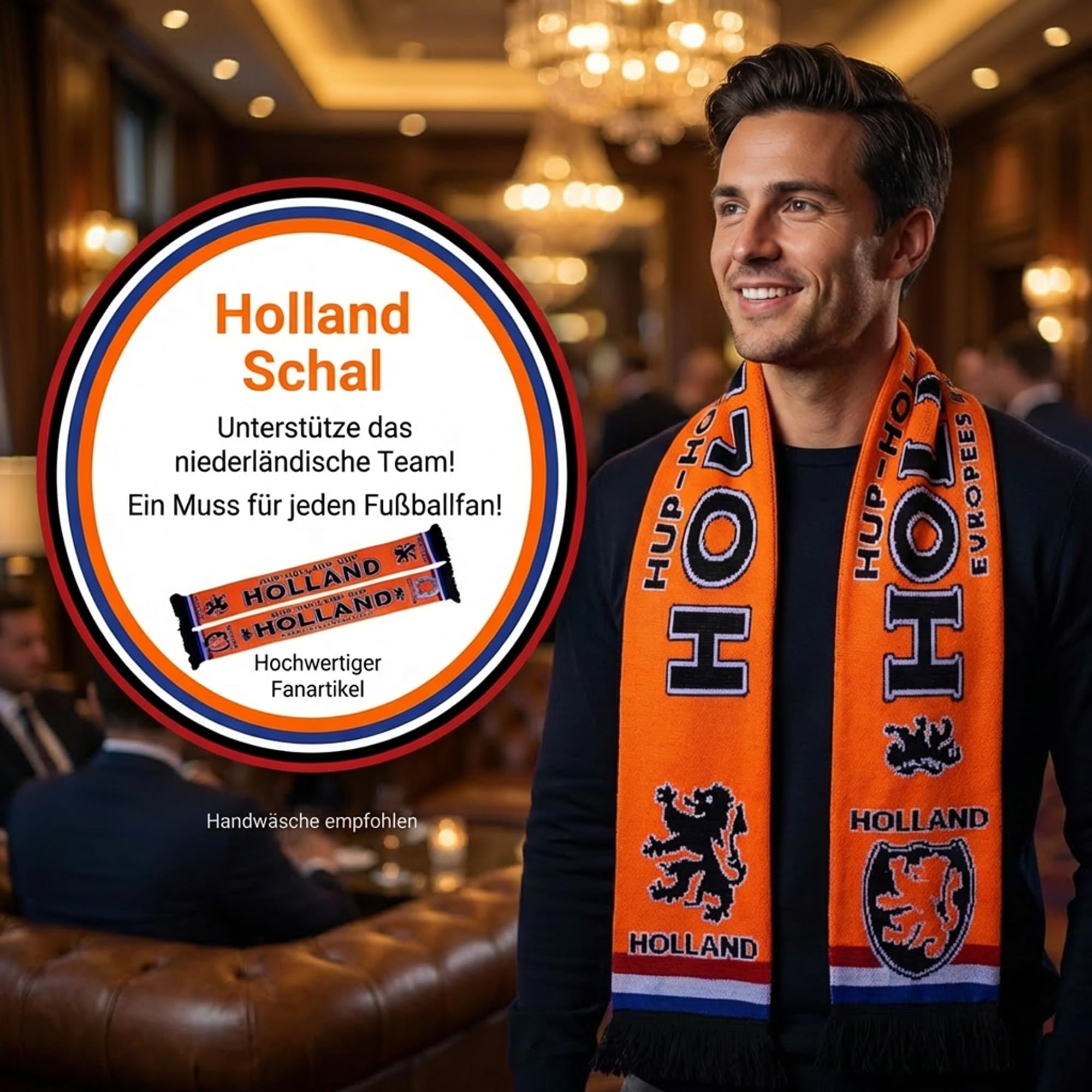 Generisch Holland Écharpe en tricot pour championnat d'Europe, Orange, noir., 135 cm