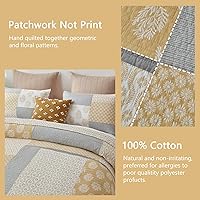 Vista 3 de Finlonte Juego de edredón tamaño individual, juego de edredón de 100 % algodón, colcha acolchada de granja amarilla y gris, juego de ropa de cama