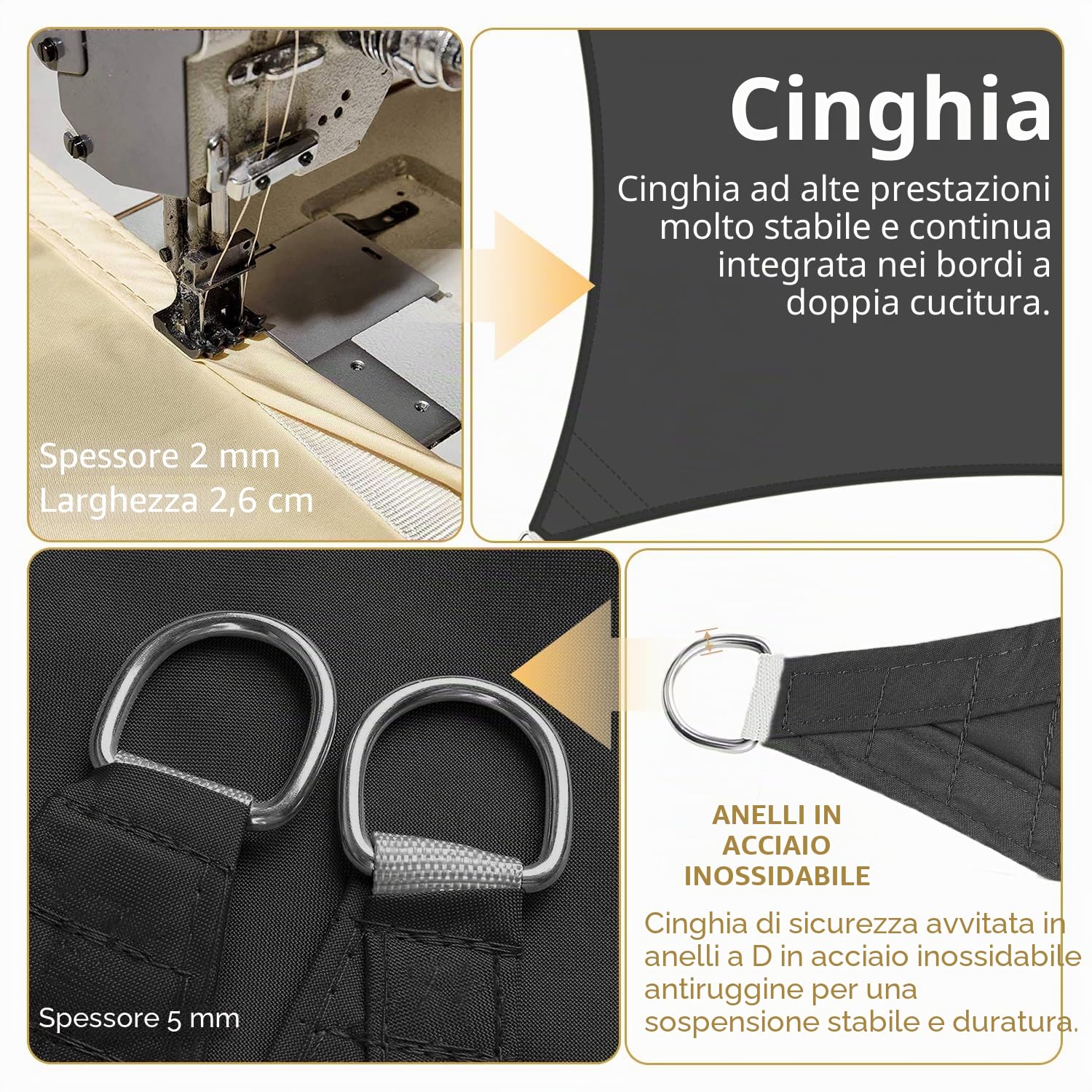 Sichtschutz Vela ombreggiante Impermeabile Triangolare 2x2x3M,Tenda a Vela Giardino,90% Resistente ai Raggi UV con Kit di Fissaggio Professionale per Esterno, Giardino Terrazzo-Grigio Scuro
