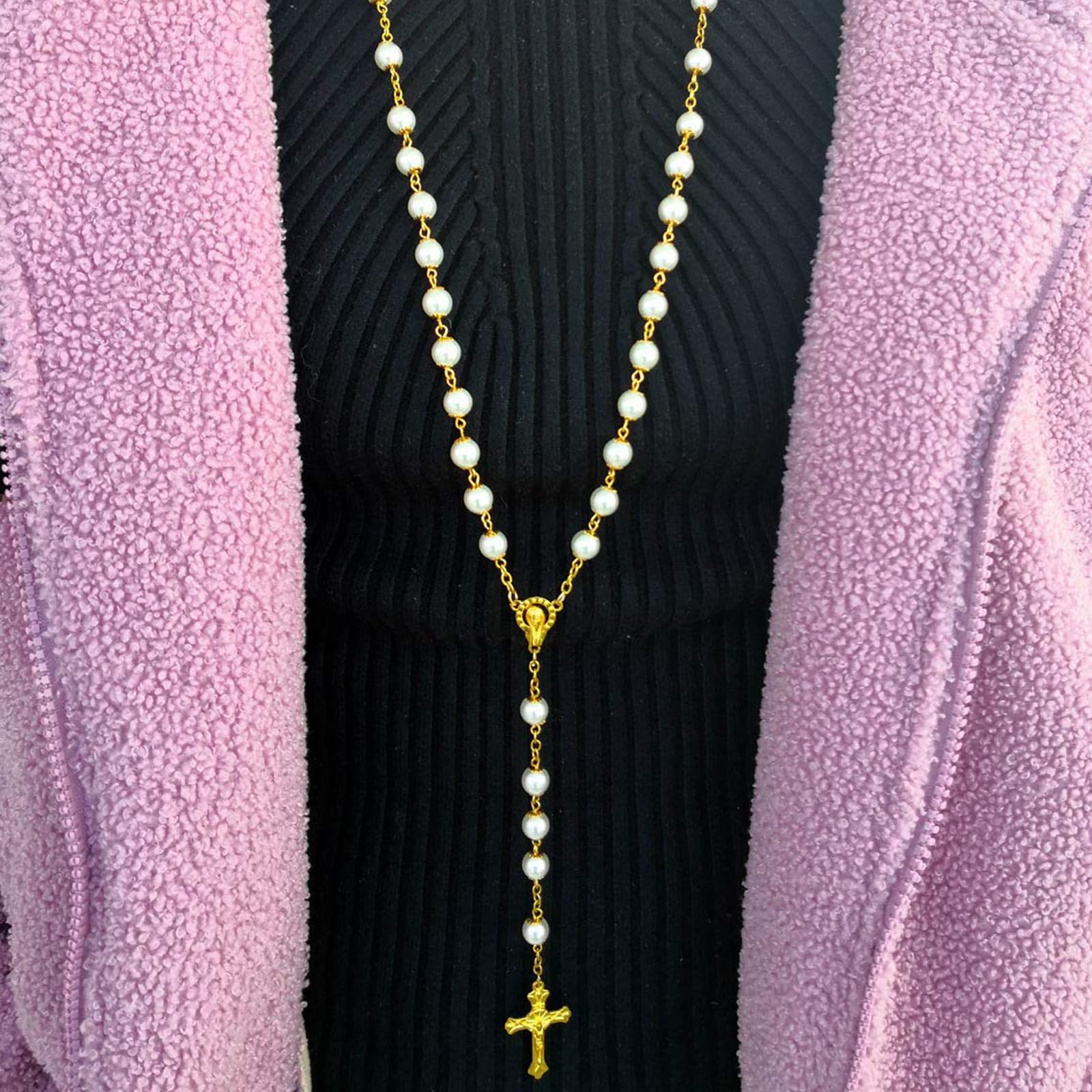 1 x różaniec katolicki, różaniec różaniec na komunię z krzyżem w stylu retro, elegancka jedwabna torba na prezent. Krzyż. Chrzest na komunię, ślub, Dzień Komunii