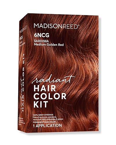 Madison Reed - Kit de tinte radiante para el cabello tinte permanente para el cabello 100 cobertura de canas sin amoníaco rojo Cerdeña 6NCG rojo