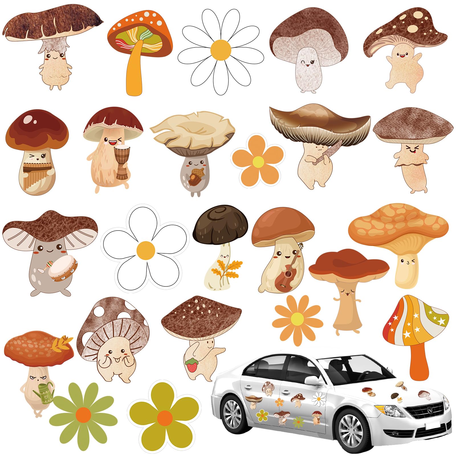24 Pcs Flower Mushroom Car Fridge Magnetic Stickers Decoration Removable