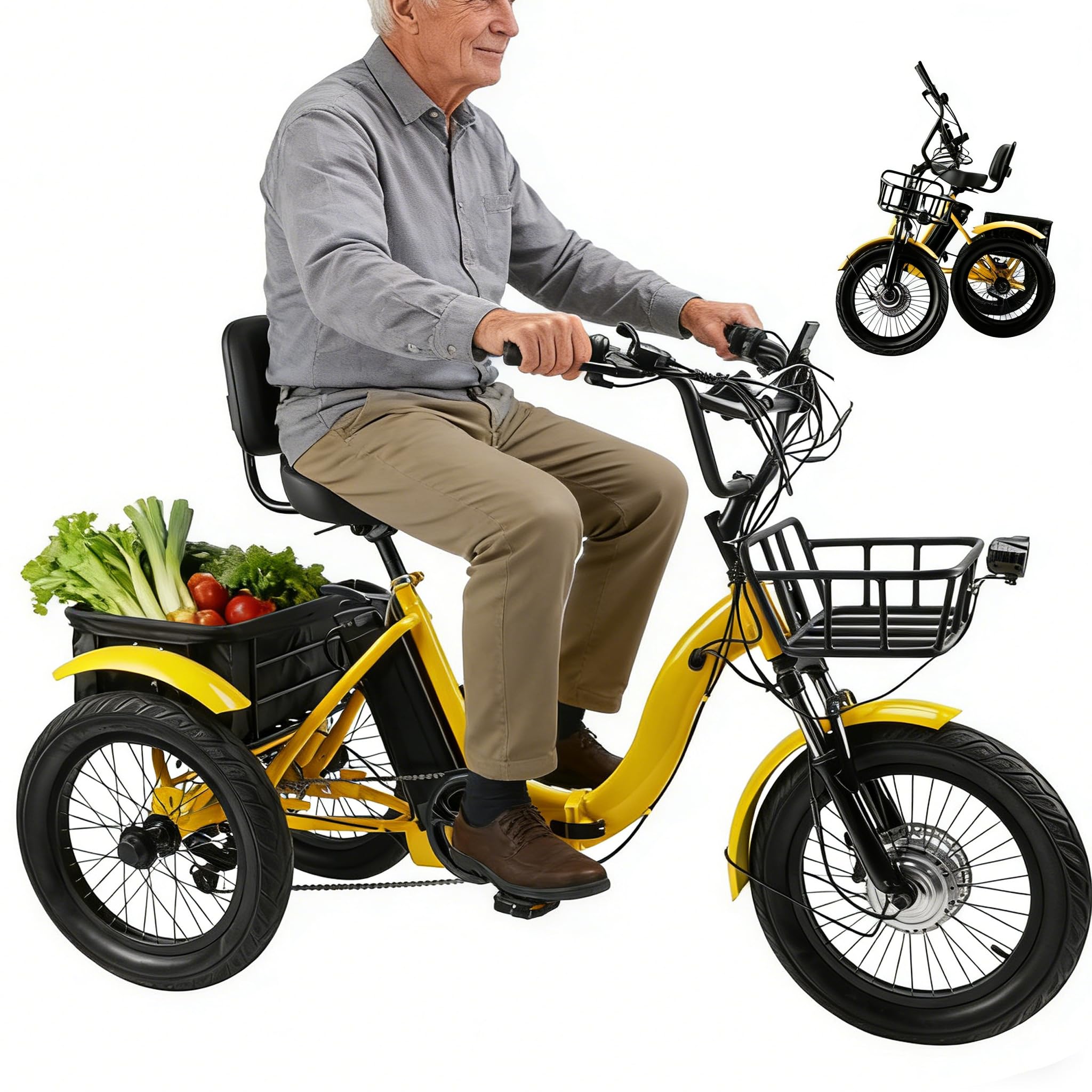 Triciclo elettrico pieghevole per adulti, triciclo da pendolare