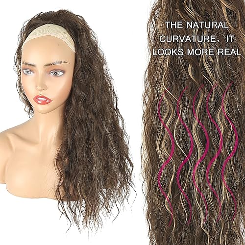 Miniatura 6 de Aisaide Extensión de cola de caballo ondulada con cordón para mujeres negras, sintética, rizada, ondulada, color rubio degradado, extensión de cola