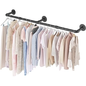 Industrial Clothes Rail Wall Mounted Clothes Rails for Wall 164 cm Removable Wardrobe Rail Wall Mounted Metal for Hanging Clothes for Home Shops and Wardrobes