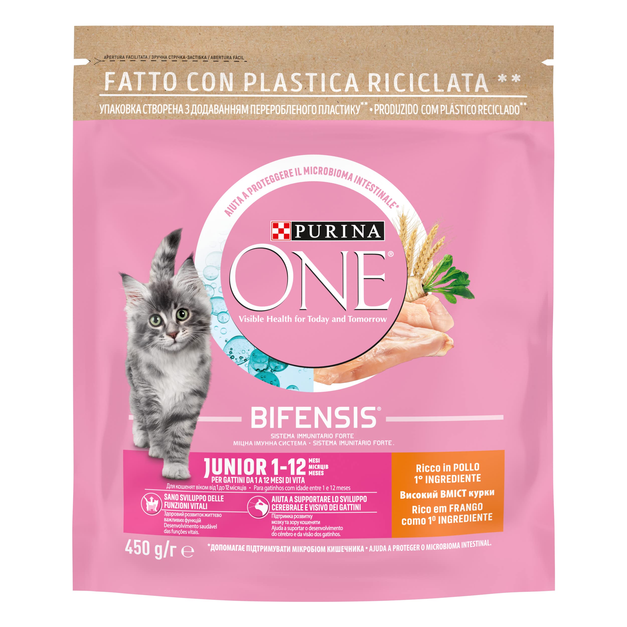 Purina ONE Bifensis Comida Pienso para gato Junior, bebe o gatito con Pollo y Cereales, 10 bolsas de 450 g