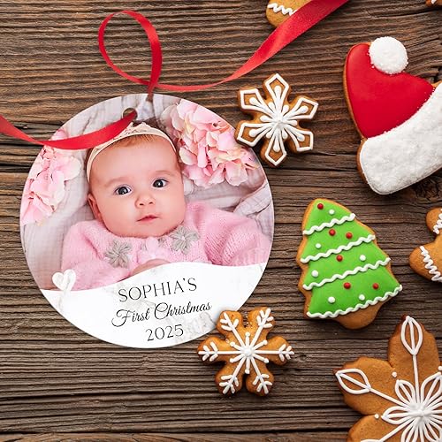 Miniatura 128 de Adorno de Navidad personalizado, foto personalizada con imagen y nombre, decoración del árbol de Navidad, bolsa de terciopelo incluida, adorno