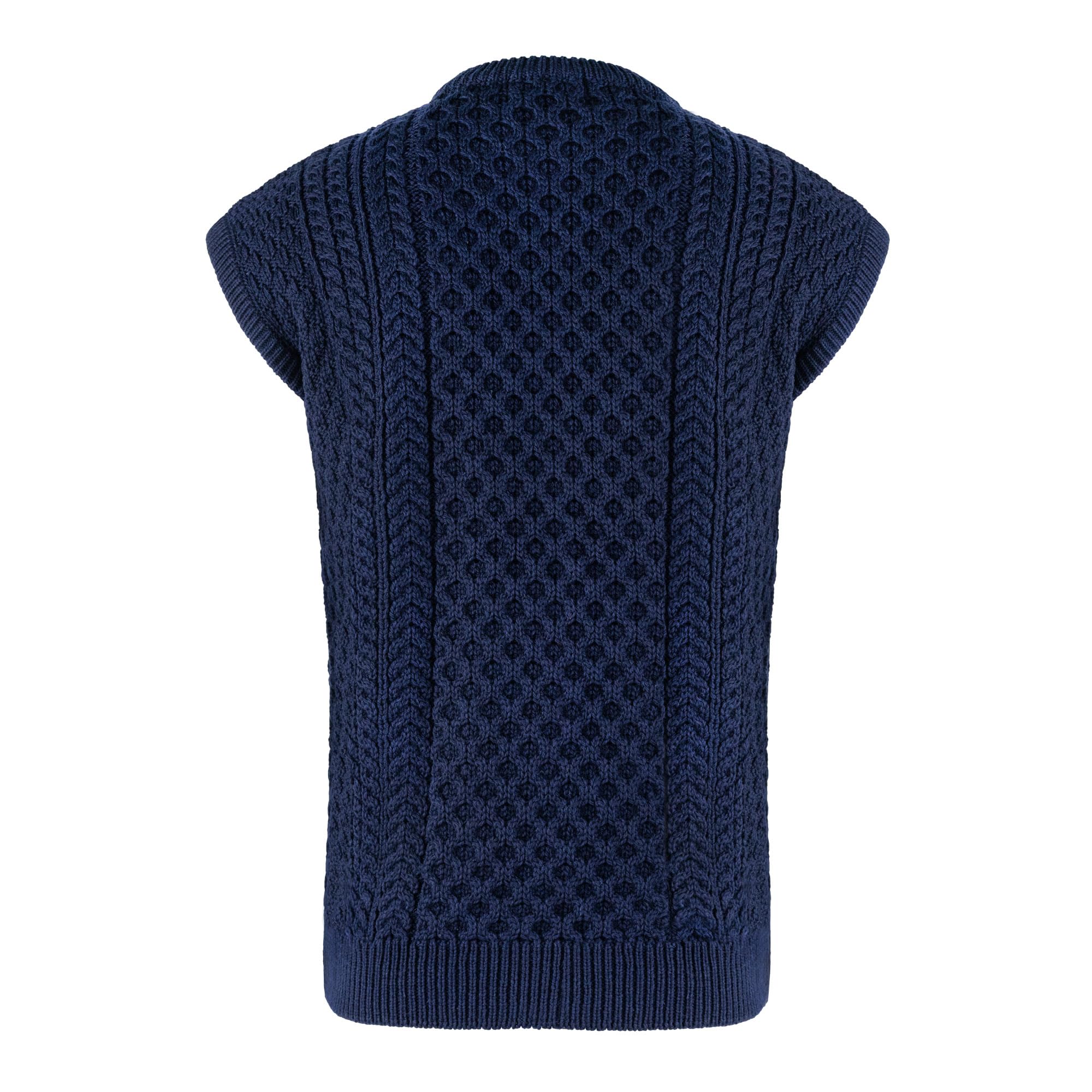Cardigan leggero da uomo, senza maniche, con cerniera, calda, 100% lana merino, maglia Aran a trecce (blu navy, M)