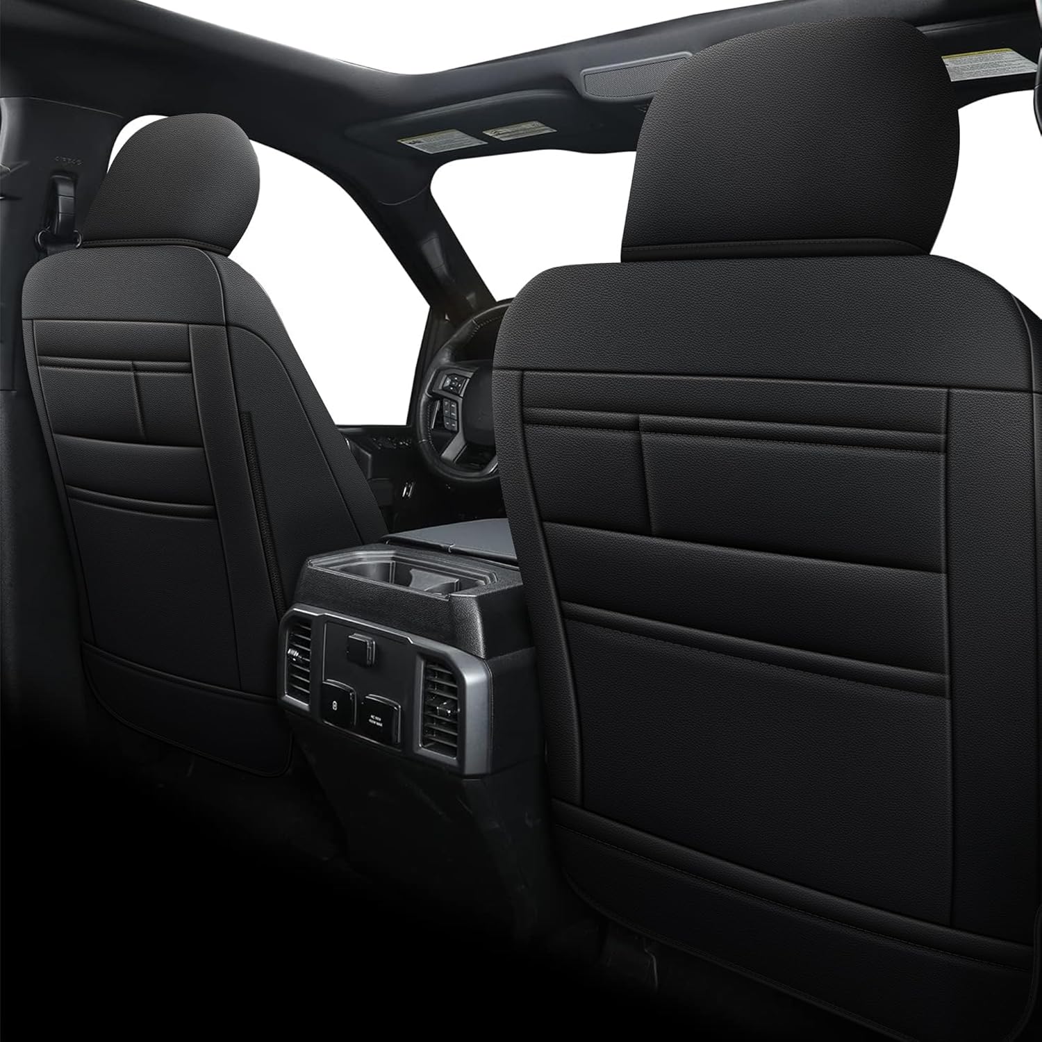 AOMSAZTO Seat Covers for Ford F150 2015-2026 F250 F350 F450 2017-2026 Truck Custom Fit Full Set Faux Leather Car Cushion (Black)