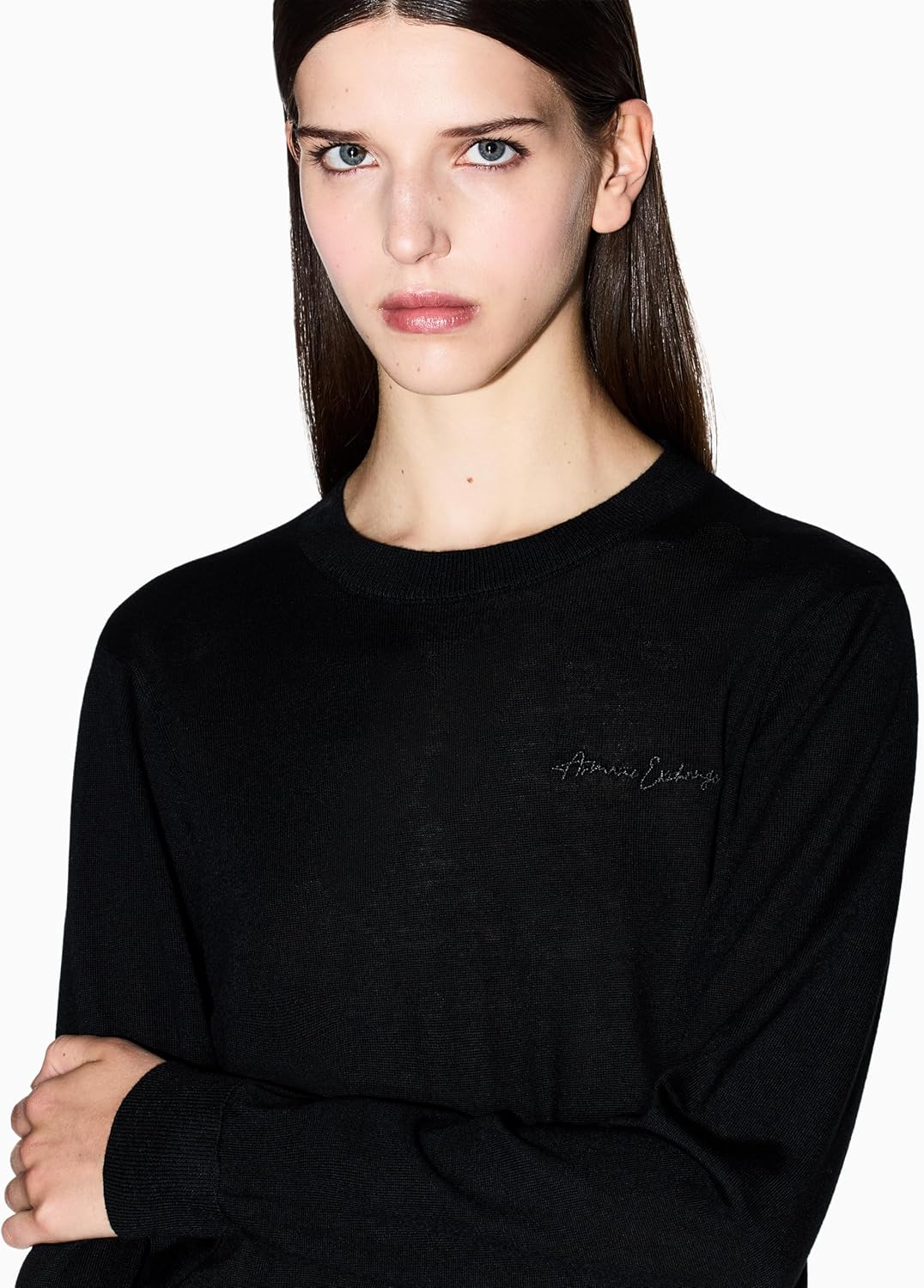 Armani Exchange Womens Knitted Merino Wool Signature Logo Pullover Sweater - Image 2