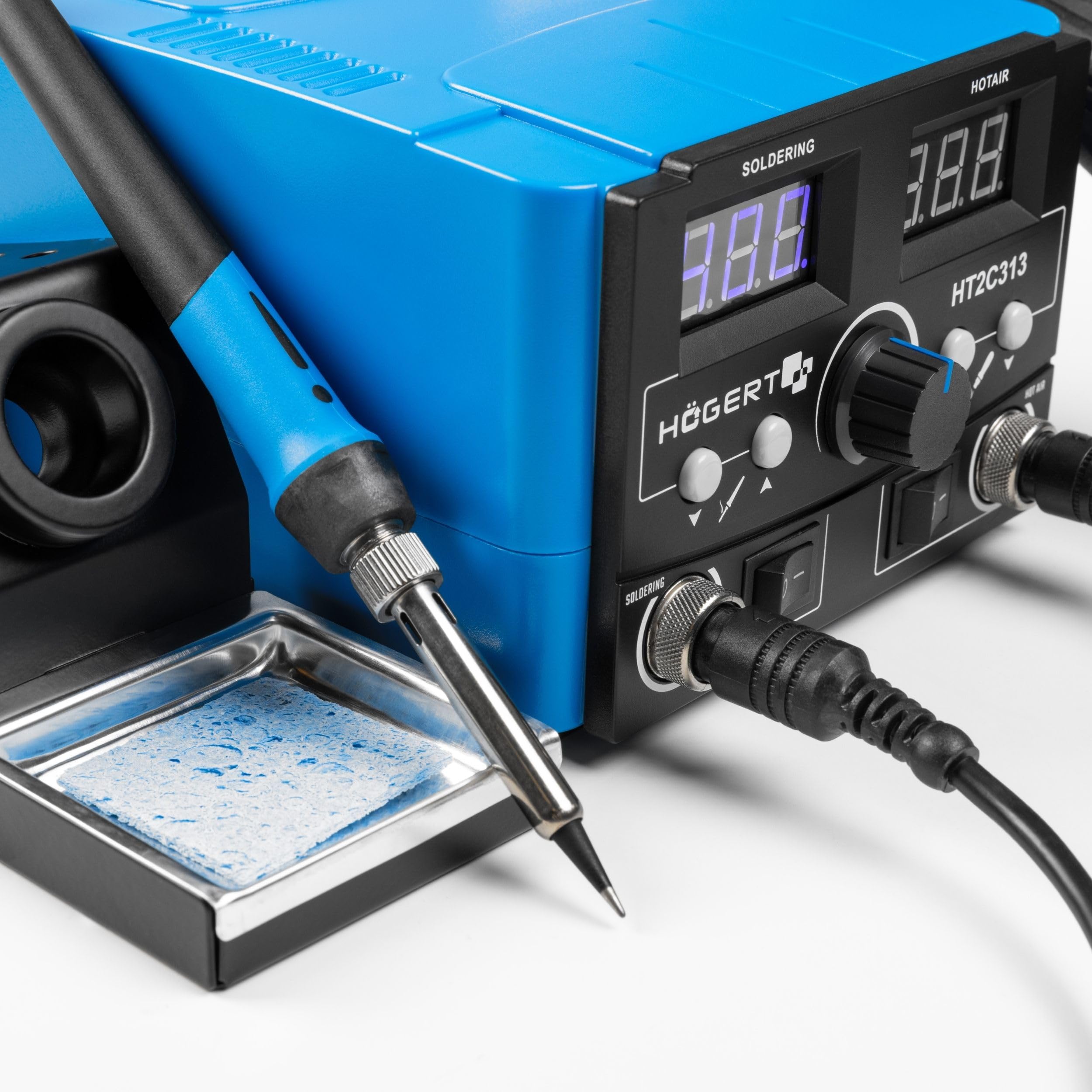 HÖGERT TECHNIK - Estación de soldadura 2 en 1 75W con pistola de aire caliente 750W, control digital de temperatura, pantalla LED, segura para ESD, para reparaciones de SMD y BGA