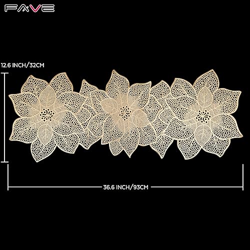 Miniatura 2 de FAVE Camino de mesa dorado de 36 pulgadas resistente al calor, camino de mesa de vinilo en forma de flor, impermeable, lavable, para bodas,