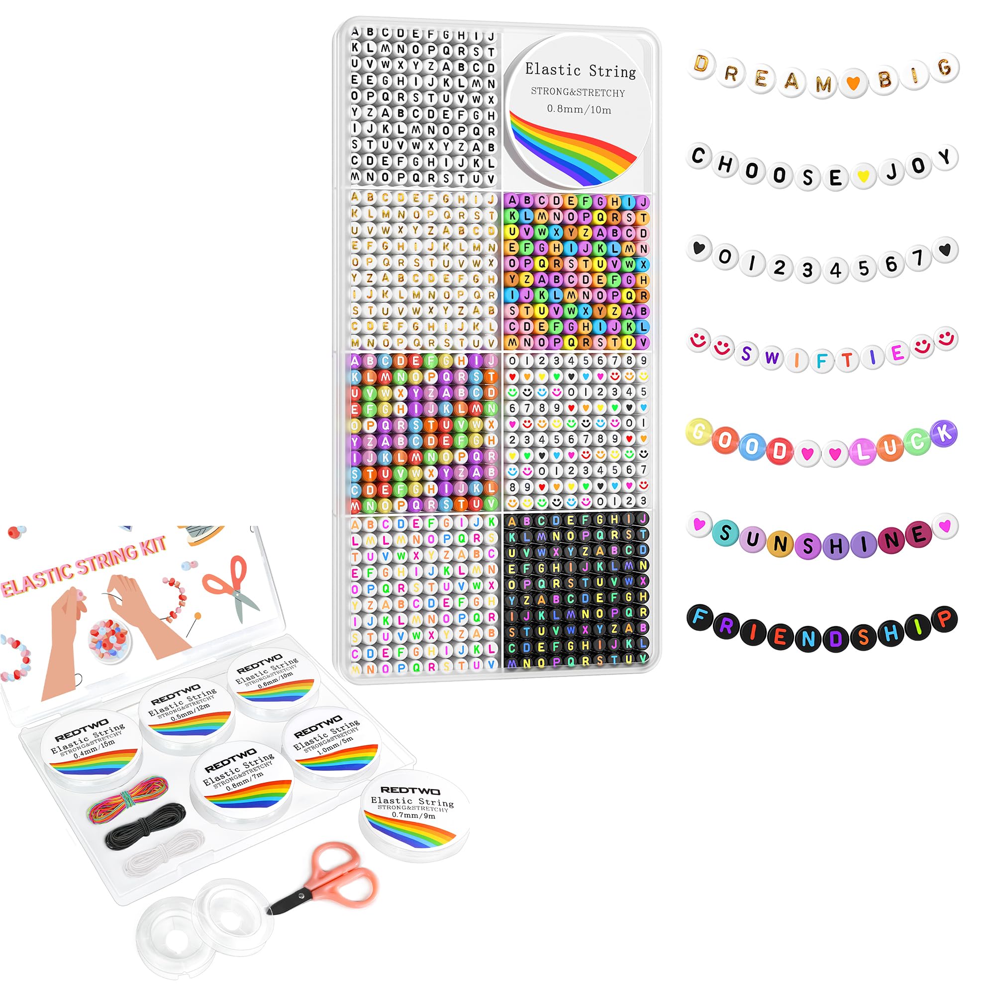 Redtwo1600 Letter Beads Kit with 11 Rolls Elastic Bracelet String