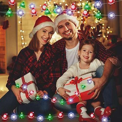 Miniatura 8 de [Temporizador] Decoraciones de luces de Navidad, 10 pies, 30 LED, funciona con pilas, árbol de Navidad, Papá Noel, copo de nieve, 8 modos de