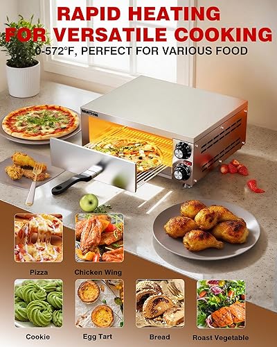 Miniatura 3 de Wantjoin Horno de pizza para interiores Hornos eléctricos de pizza de acero inoxidable para encimeras, para pizzas de 12 pulgadas, con bandeja de