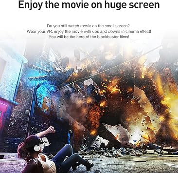 3D Virtual Reality VR Headset with Integrated Bluetooth Earphones, Compatible with iOS/Android Devices, for iPhone/Samsung Phones, Ideal for Movies and Gaming