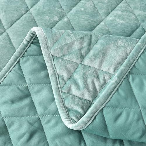 Miniatura 4 de Fredsure Juego de edredón de terciopelo envejecido, 3 piezas verde salvia, tamaño King, cara de terciopelo envejecido y reverso de microfibra