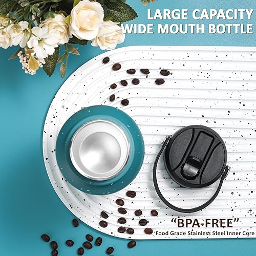 Miniatura 4 de WEREWOLVES Botella de agua aislada personalizada con mango de paracaídas, tapa de popote y tapa de boquilla, botella de agua de boca ancha de acero