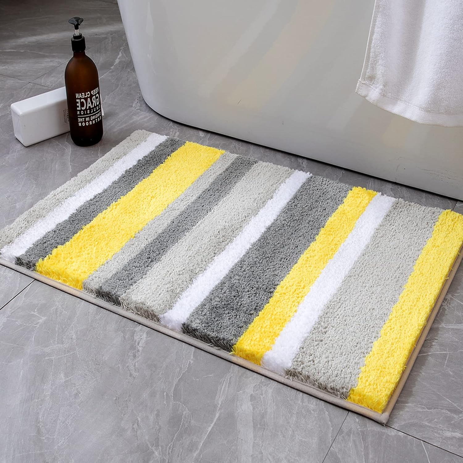MIULEE Fluffy Bathroom Rugs Bath Mats Rugs Microfiber Striped Shower Rug Absorbent Soft and Plush Machine Washable Non