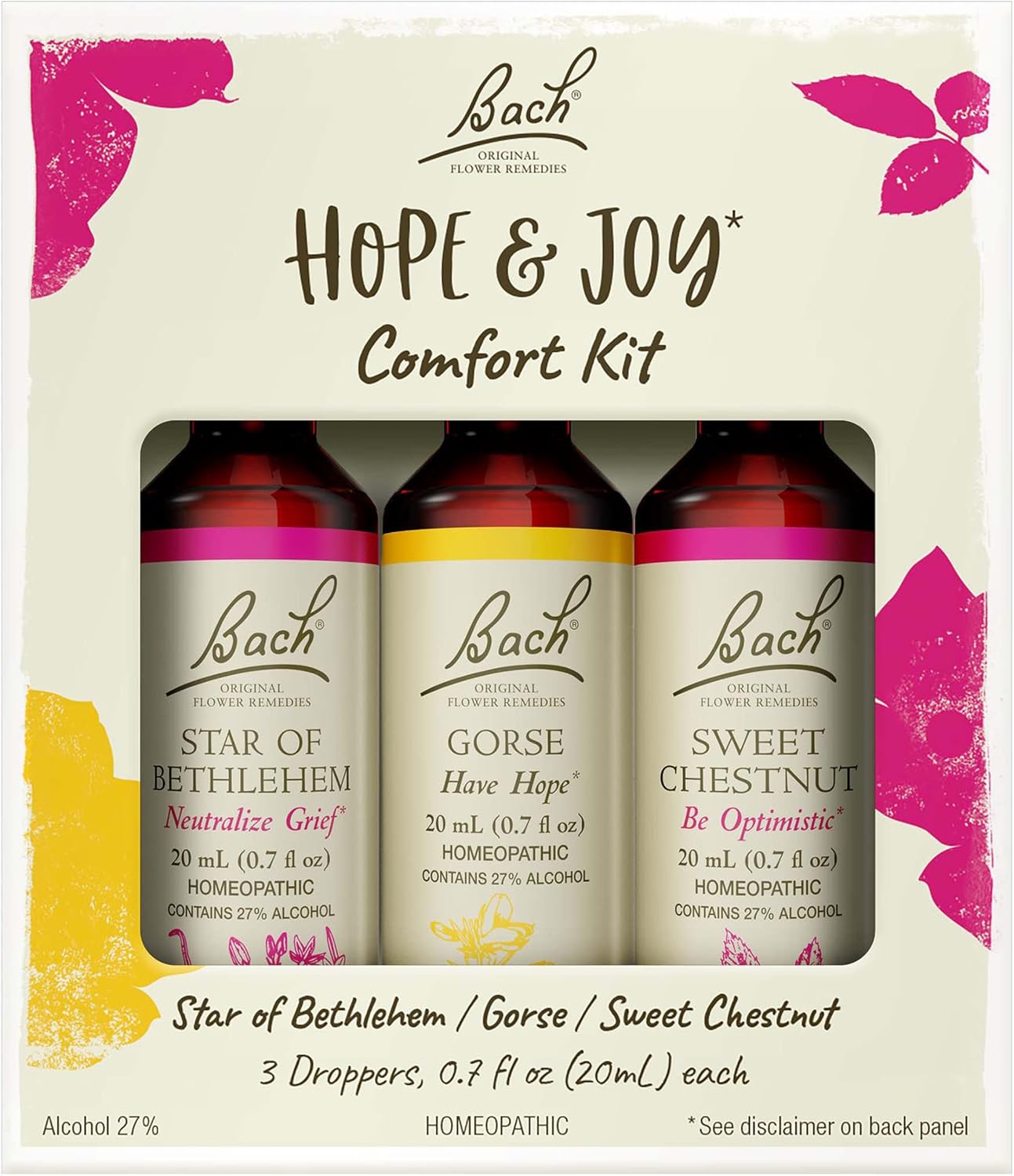 Bach Original Flower Remedies, Hope and Joy Kit, For Comfort and Optimism, Natural Homeopathic Flower Essence, Holistic Wellness, Vegan, 3 x 20mL Droppers