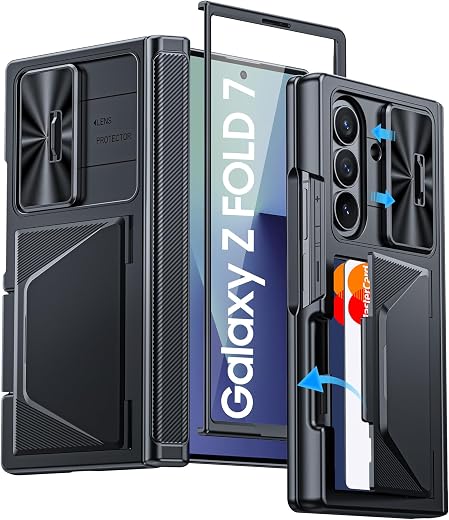 Midkart Armor Cover Compatible with Samsung Galaxy Z Fold 7 Hinge Protection Front Glass Cover with Card Holder Wallet Sho...