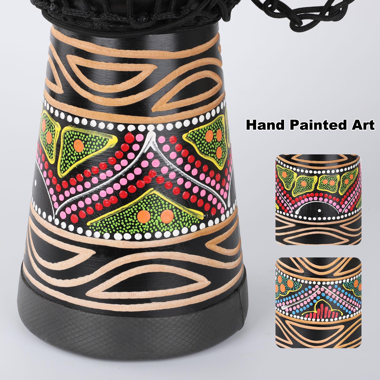 Djembe Drum for Adults,African Drum 10'' x 20'' Mahogany Goatskin Drumhead Hand Drums for Beginners (Black)