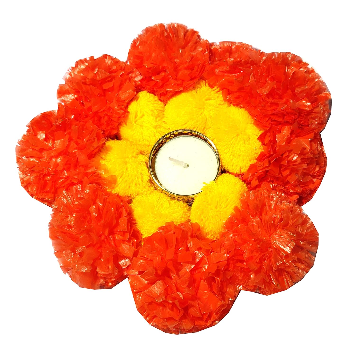 Garv by Geetanjali Merry Gold Flower with pom pom Tea Lights for Diwali
