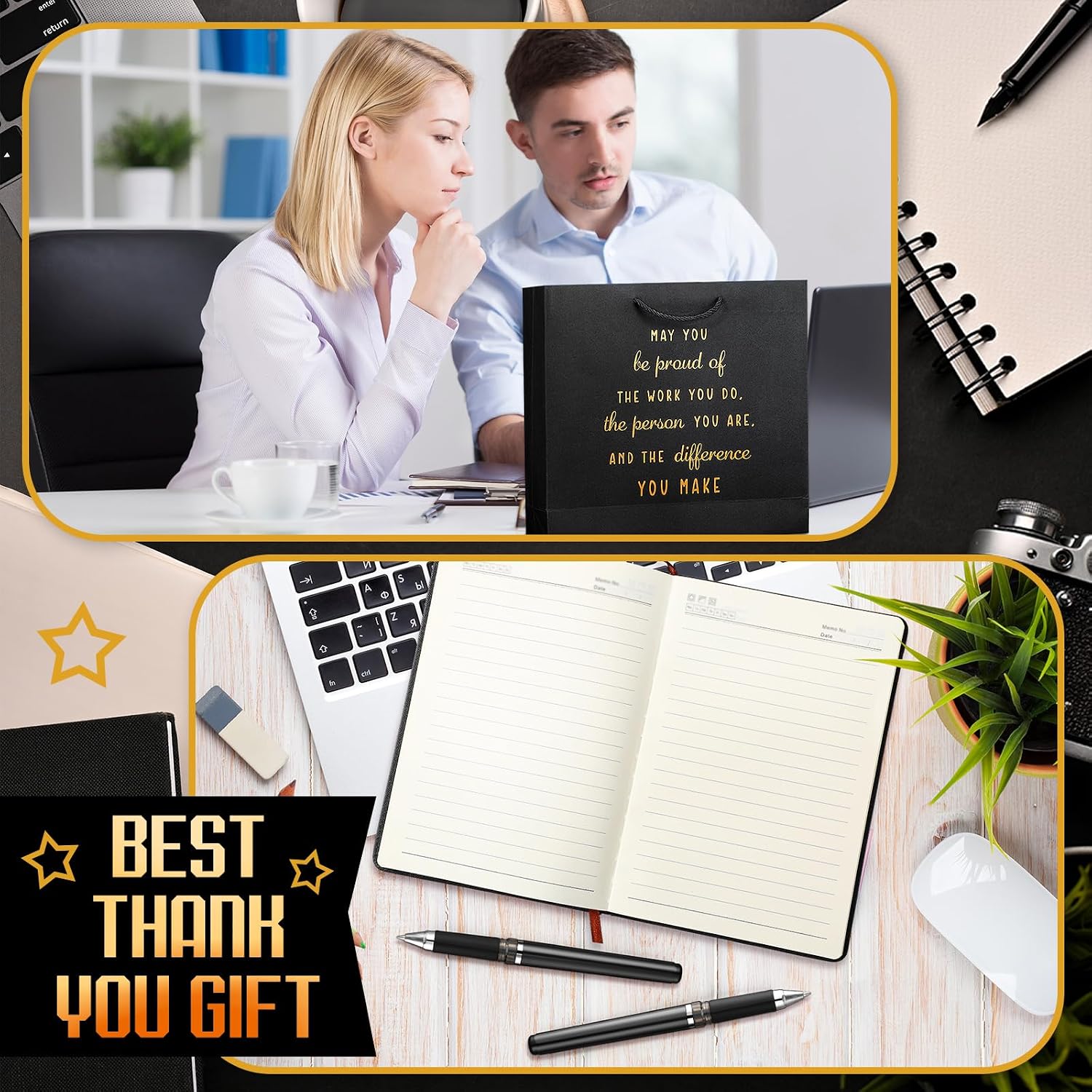 Honoson Employees Appreciation Gift Set for Men, New Employee Welcome to The Team Sets Notebook Pen and Tumbler May You Be Proud, Farewell Gifts for Coworkers(Black)
