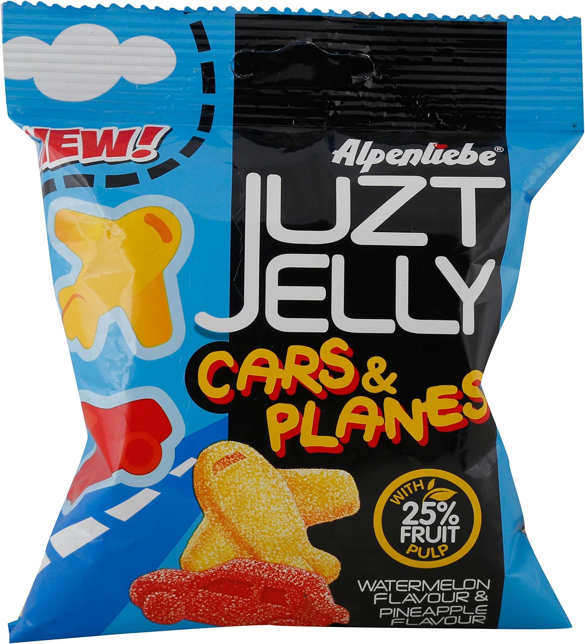 Alpenliebe Juzt Jelly Assorted Flavour Cars N Planes Pouch Pouch, 74.5 Gram - Watermelon, Pineapple