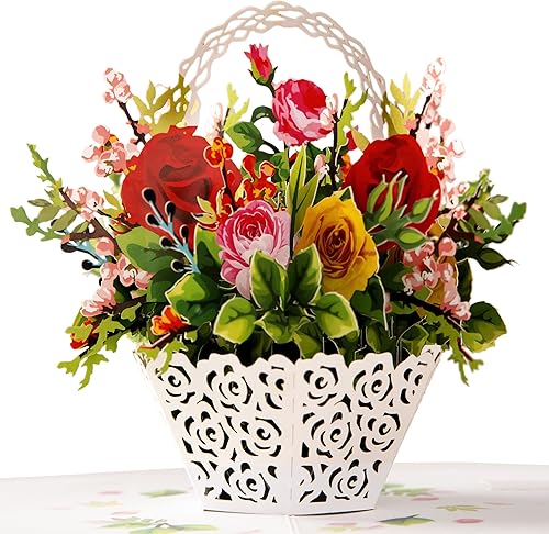 CUTE POPUP - Tarjeta para el día de San Valentín, tarjeta desplegable de cesta de flores, tarjeta desplegable para el día de la madre, tarjetas de