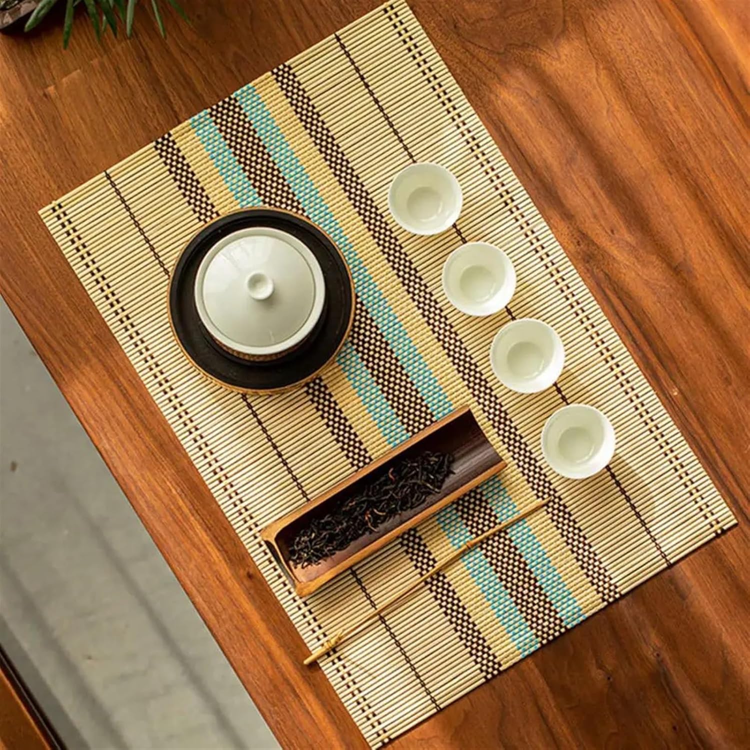 Ethnic Style Table Place Mat Hand Woven Bamboo Placemat Heat Insulation Bowl Tea Cup Mat Anti-Scald Pad Kitchen(Brown)