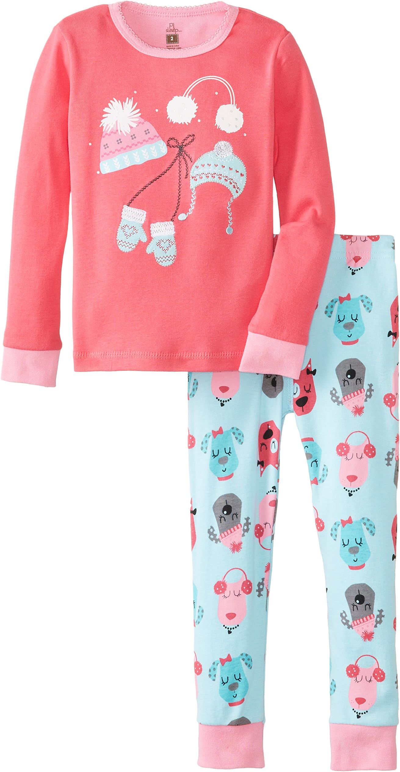 Petit Lem Little Girls' Chic Dogs Hat Two-Piece Sleep Set