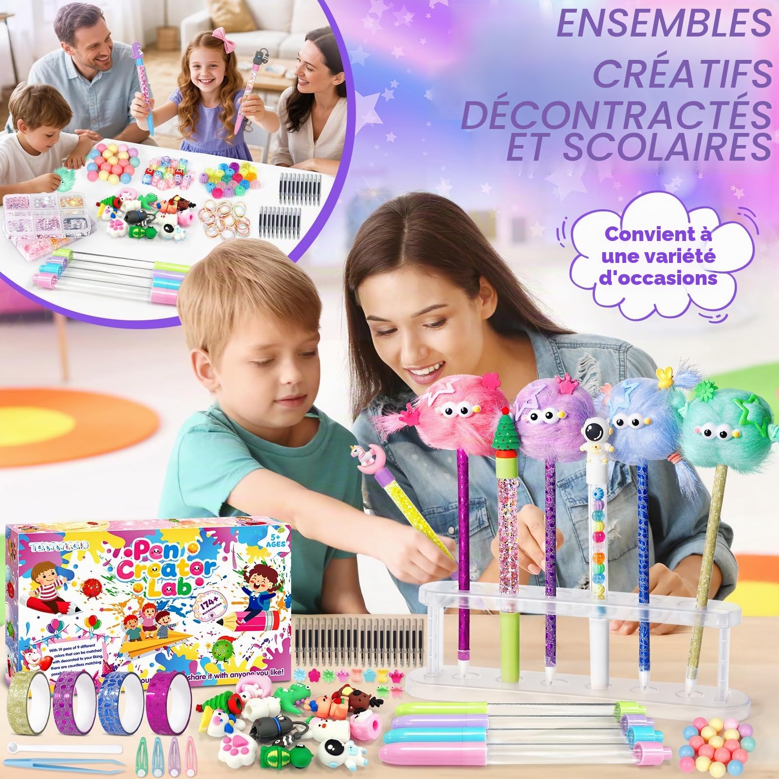 Kit de Création Stylo avec 170+ Accessoires, Atelier des Stylos Personnalisé, Activité Manuelle Enfants 5-12 Ans