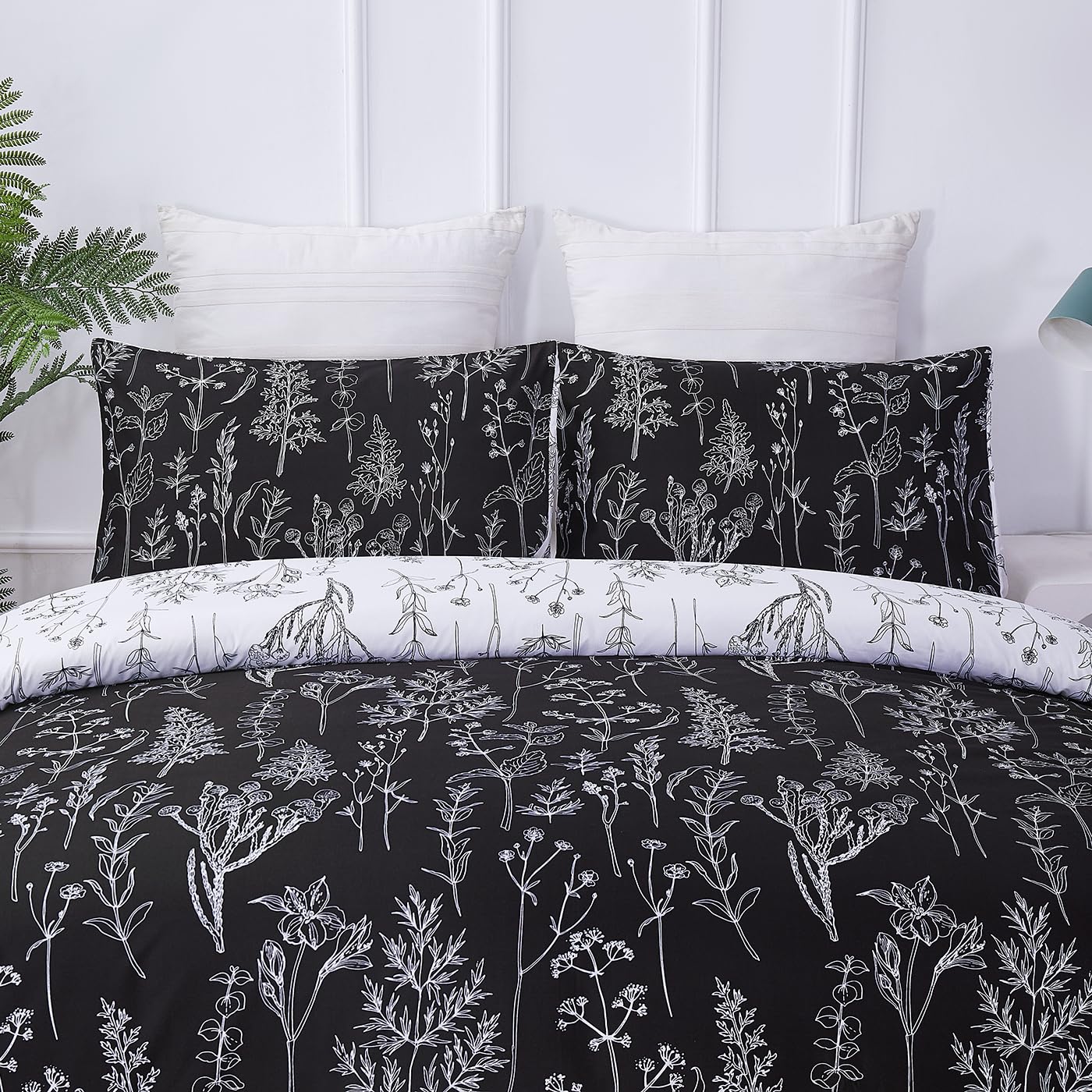 YEPINS Soft Bedding Duvet Cover Set including Zipper Closure and Corner Ties, Reversible Design Floral Branch Printed Pattern - Image 2