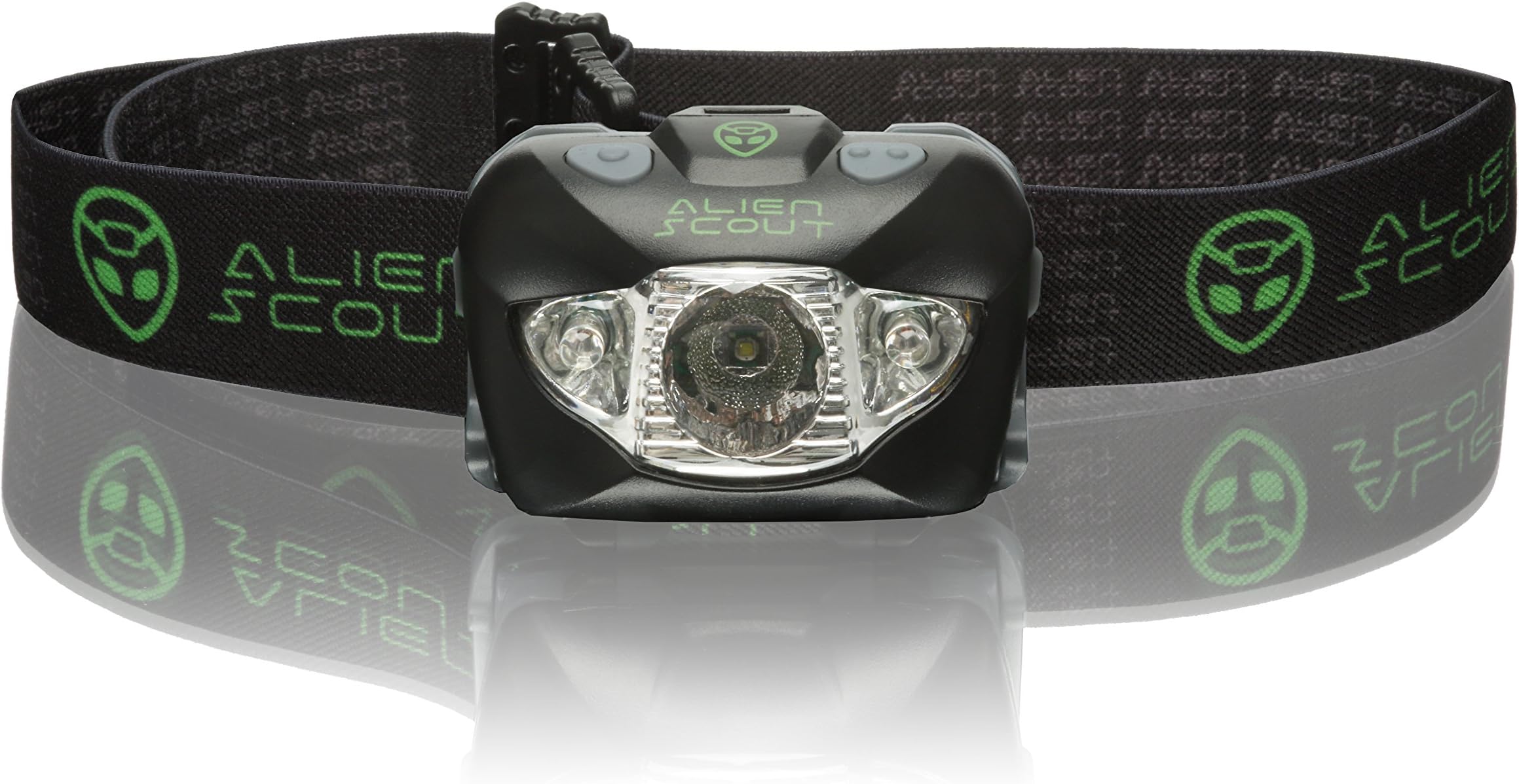 Head Torch by Alien Scout - High-End, Professional, Shockproof and Weatherproof LED Headlamp for Running, Camping, Cycling, Fishing, Dog Walking, Reading, Working, DIY Or Watching Nature - Adjustable, Lightweight and Ultrabright - White/Red/SOS Lighting Modes - includes Alkaline Batteries and a Portable Hard Case